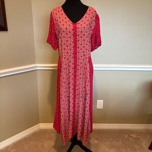 Boho Floral Maxi Dress Anthropologie Vibe Button Front Rayon Size 14